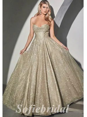 Shiny Sequin Tulle Spaghetti Straps Sleeveless A-Line Long Prom Dresses,SFPD0655