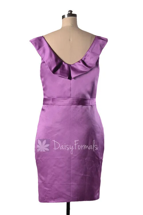 Short Scoop Neck Satin Bridesmaid Dress Vintage Purple Cocktail Party Dress(BM253)