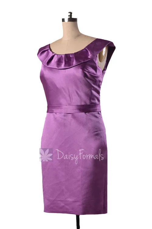 Short Scoop Neck Satin Bridesmaid Dress Vintage Purple Cocktail Party Dress(BM253)