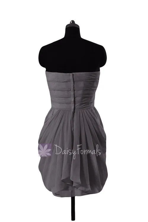 Slate Gray Chiffon Mini Skirt Bridesmaid Dress Bridal Party Dress(BM643N)