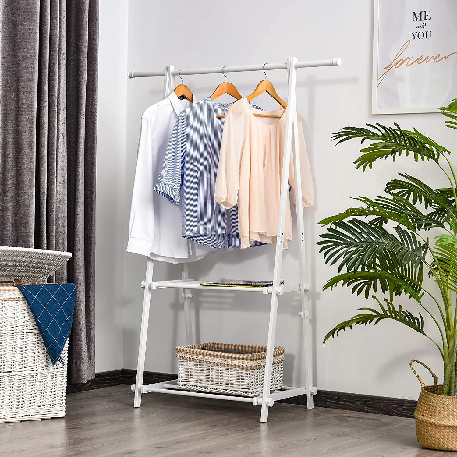 Sleek Folding Dressing Rail with 2 Shelves | White | 1.5m  High