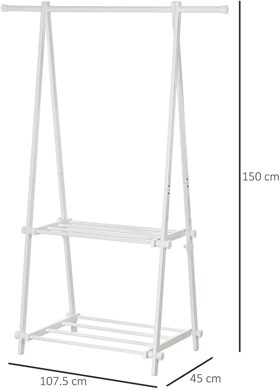 Sleek Folding Dressing Rail with 2 Shelves | White | 1.5m  High