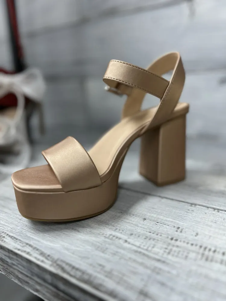 Soda Macey Open Square Toe Single Band High Heel Platform Dress Sandal