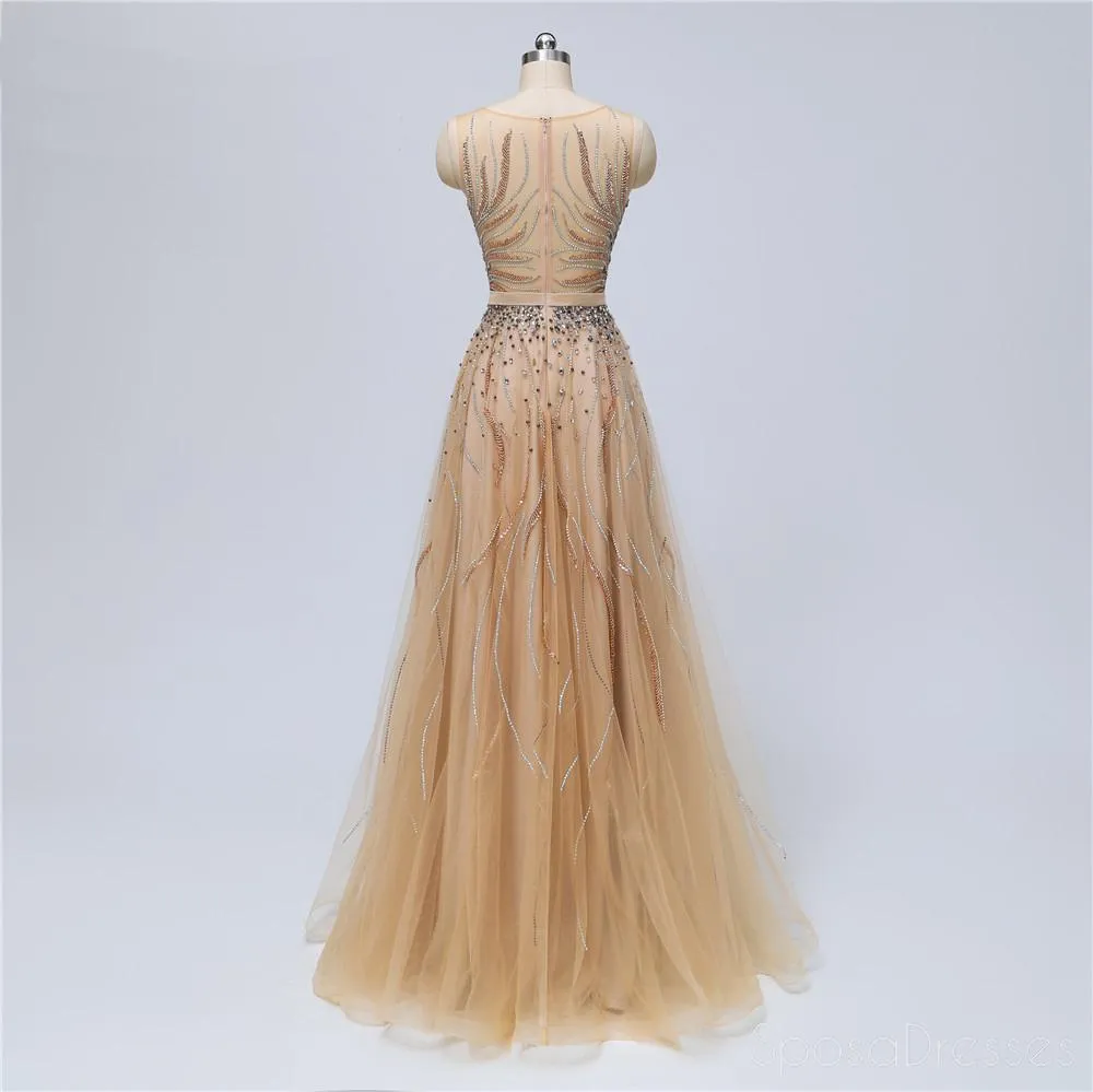 Sparkly Heavily Beaded Unique Bateau A-line Long Evening Prom Dresses, Luxurious Sweet 16 Dresses, 18346
