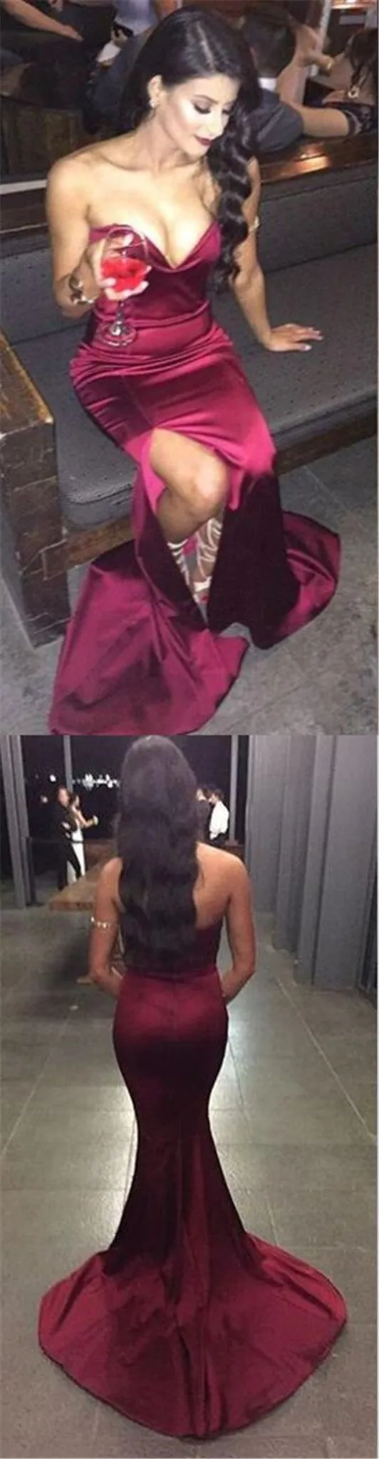 Strapless Mermaid Sweetheart Side Slit Party Cocktail Prom Evening Long Prom Dresses Online,PD0167