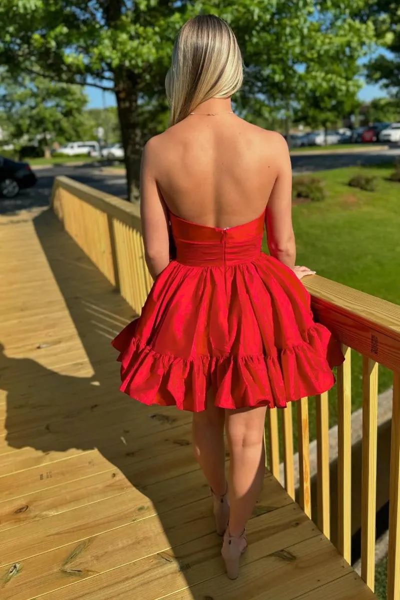 Strapless Pink A-line Short Homecoming Dress with Bow HD0209