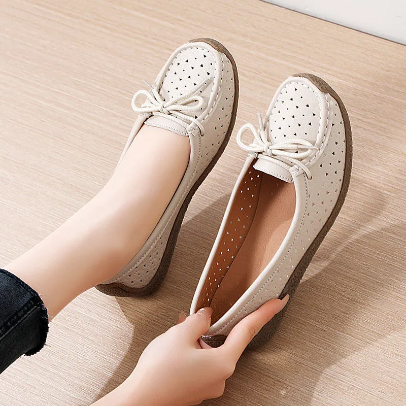 Summer Hollow Genuine Leather Women's Casual Flat Shoes