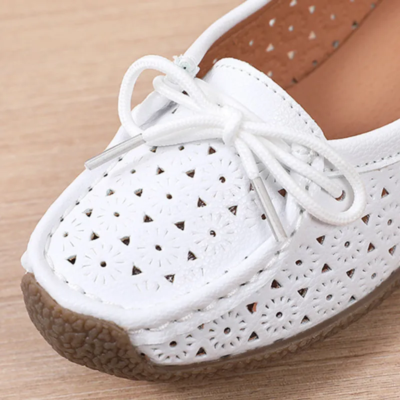 Summer Hollow Genuine Leather Women's Casual Flat Shoes