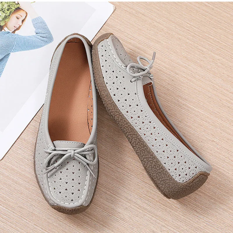 Summer Hollow Genuine Leather Women's Casual Flat Shoes