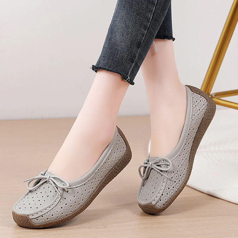 Summer Hollow Genuine Leather Women's Casual Flat Shoes