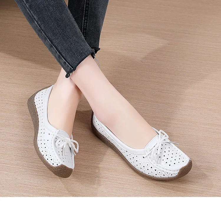 Summer Hollow Genuine Leather Women's Casual Flat Shoes