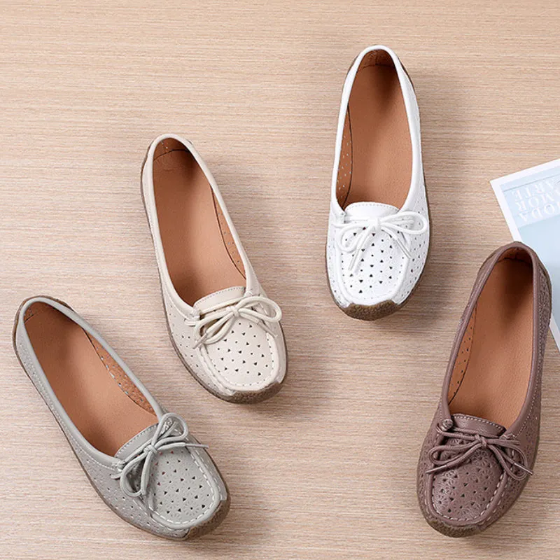 Summer Hollow Genuine Leather Women's Casual Flat Shoes