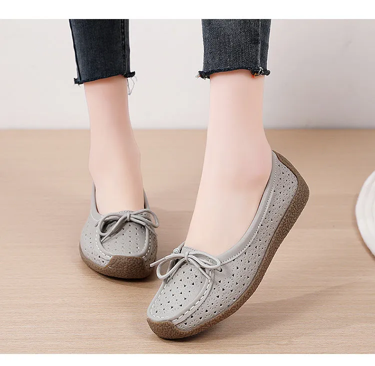 Summer Hollow Genuine Leather Women's Casual Flat Shoes