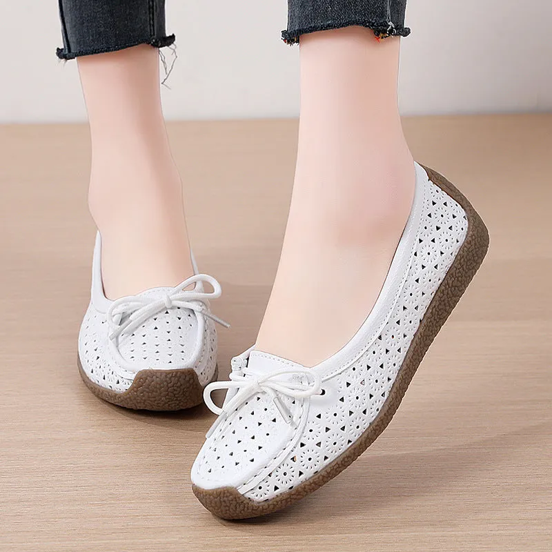 Summer Hollow Genuine Leather Women's Casual Flat Shoes