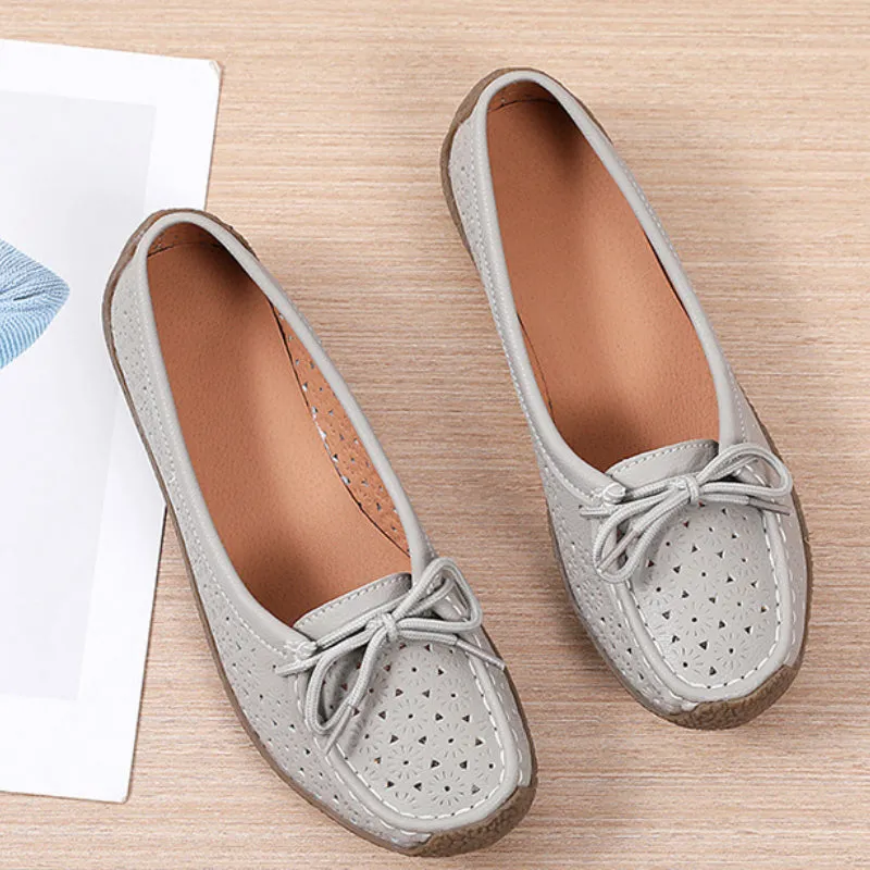 Summer Hollow Genuine Leather Women's Casual Flat Shoes