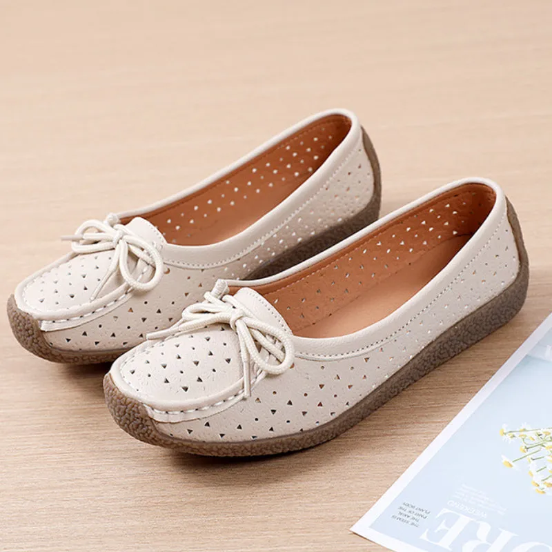 Summer Hollow Genuine Leather Women's Casual Flat Shoes