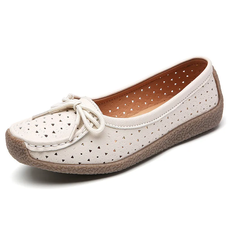 Summer Hollow Genuine Leather Women's Casual Flat Shoes
