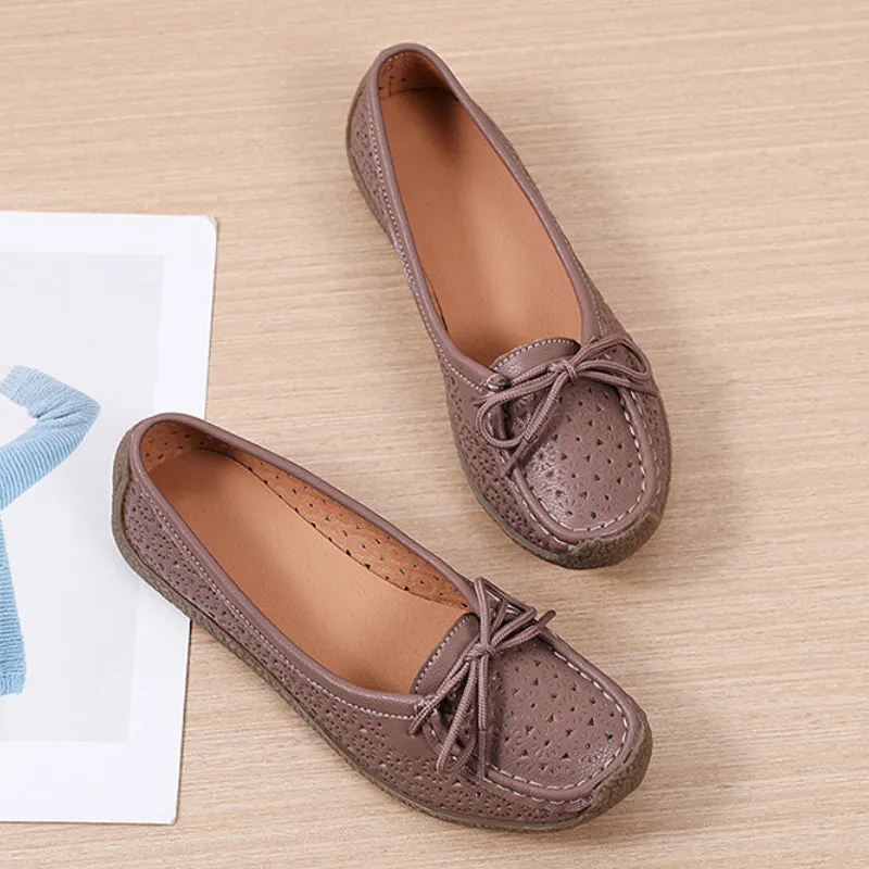 Summer Hollow Genuine Leather Women's Casual Flat Shoes