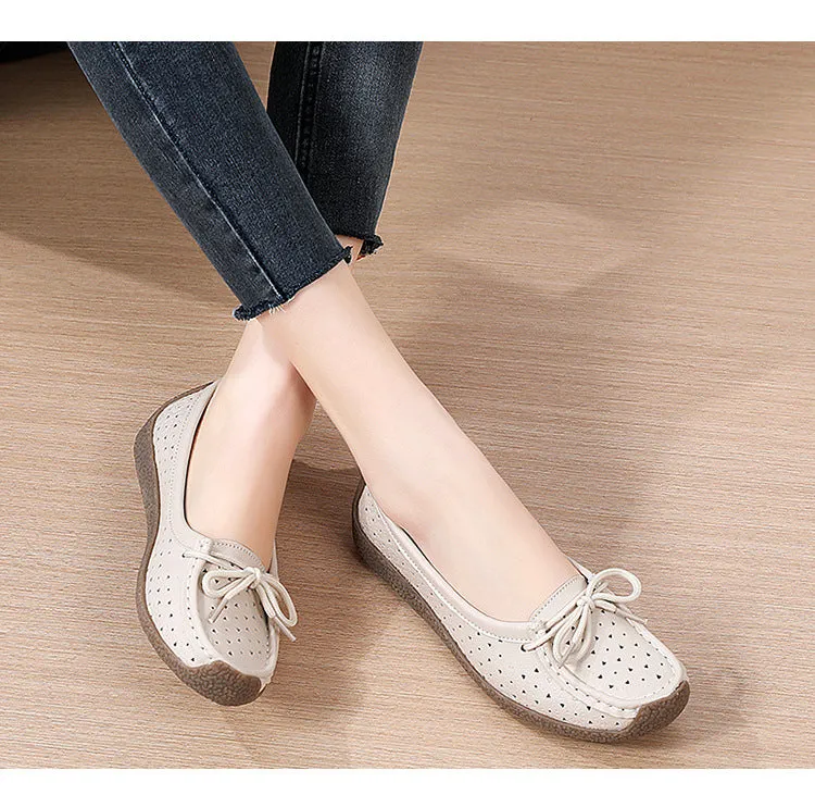 Summer Hollow Genuine Leather Women's Casual Flat Shoes