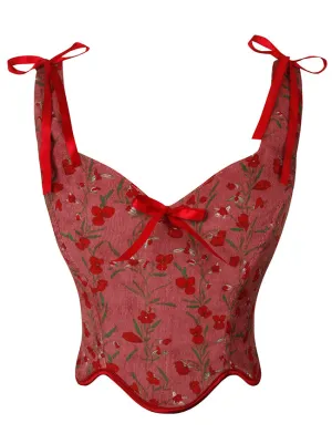Summer Vintage Floral Camisole Lace Up Overbust Renaissance Corset Top
