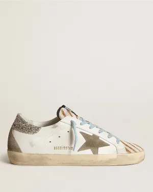 super-star suede star and spur glitter heel - white/white brown/taupe/platinum