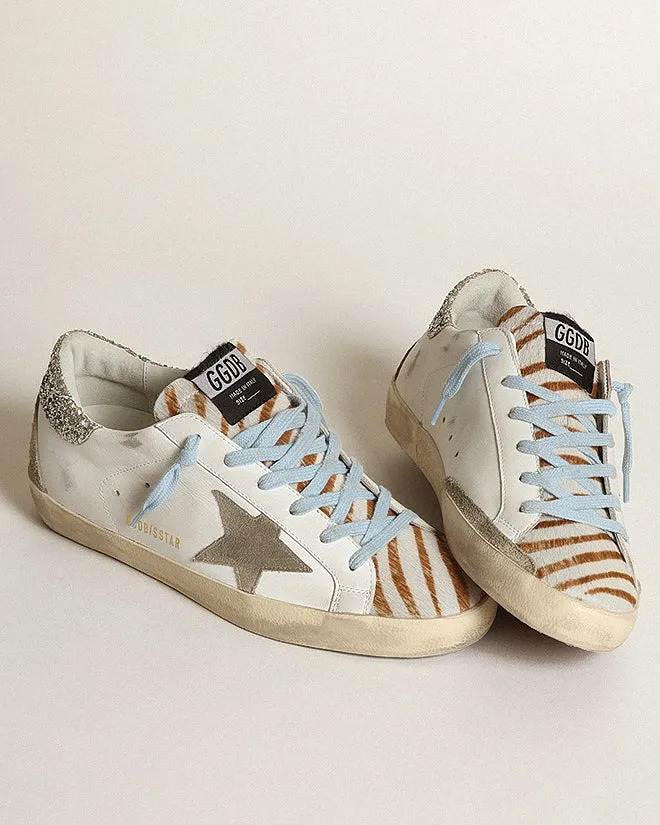 super-star suede star and spur glitter heel - white/white brown/taupe/platinum