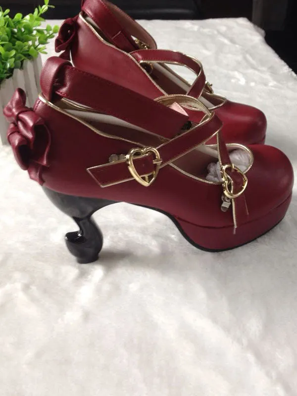 Sweet Lolita Pumps Strappy Criss Cross Buckle Bow High Heel Lolita Shoes
