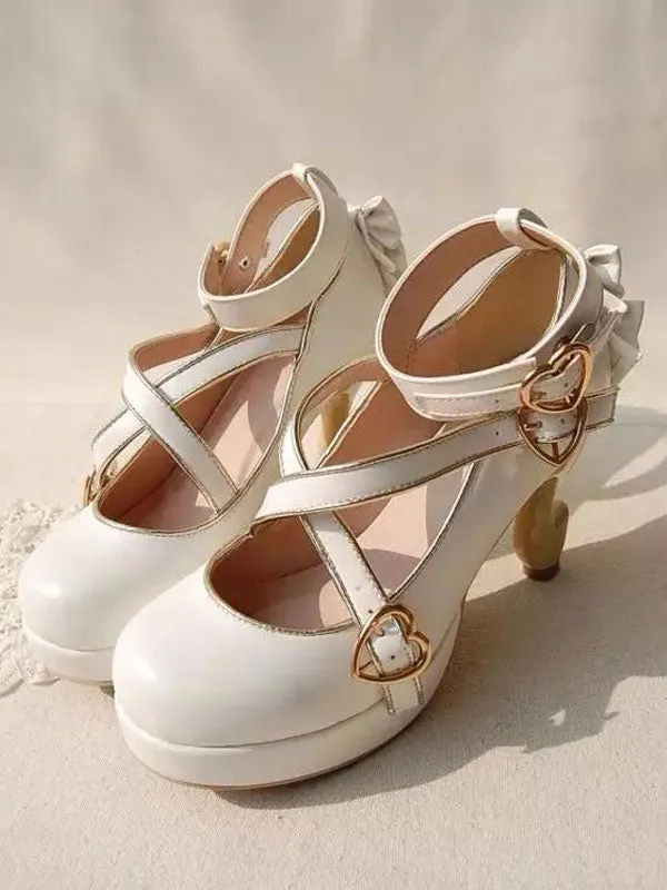 Sweet Lolita Pumps Strappy Criss Cross Buckle Bow High Heel Lolita Shoes
