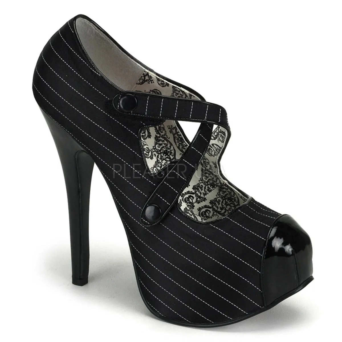 TEEZE-23  Black Pinstripes Satin-Black Patent