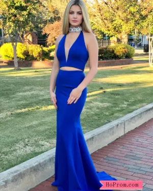 Two Piece High Halter Choker Neck Prom Dress Gown with V-neckline