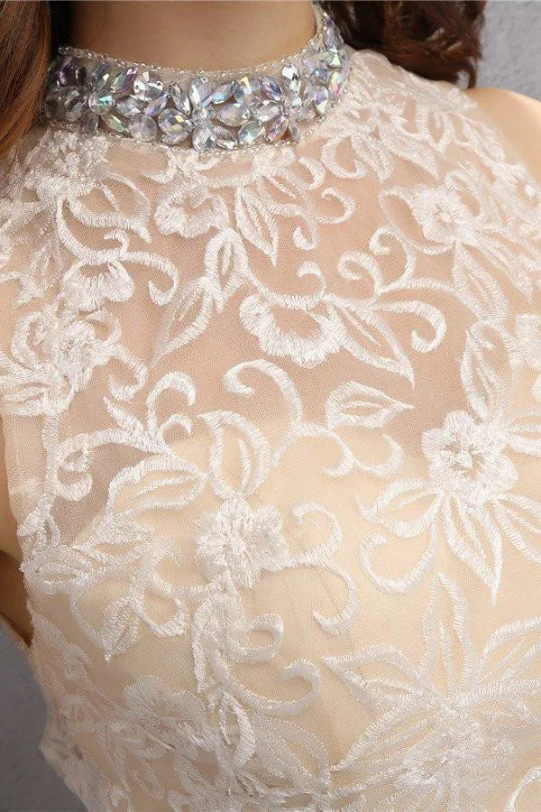 Two Piece High Neck Tulle Homecoming Dresses with Beading PG010