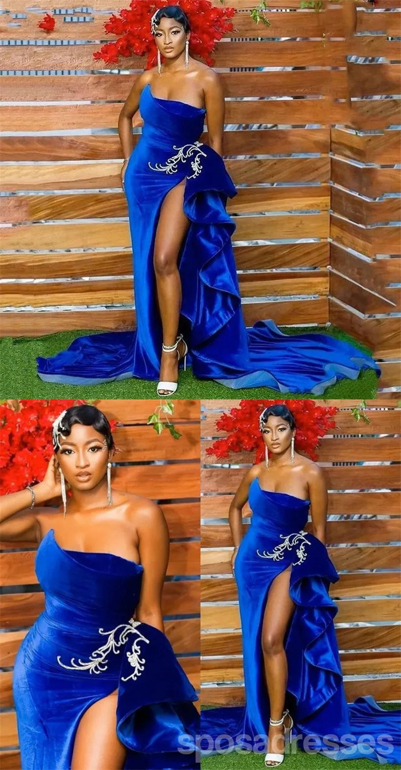 Unique Blue Mermaid Sweetheart High Slit Cheap Long Prom Dresses Online,12747