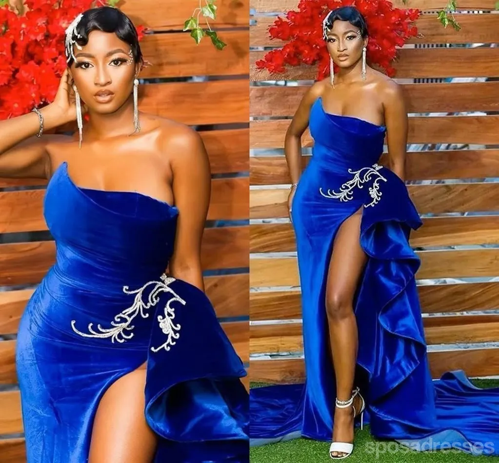 Unique Blue Mermaid Sweetheart High Slit Cheap Long Prom Dresses Online,12747