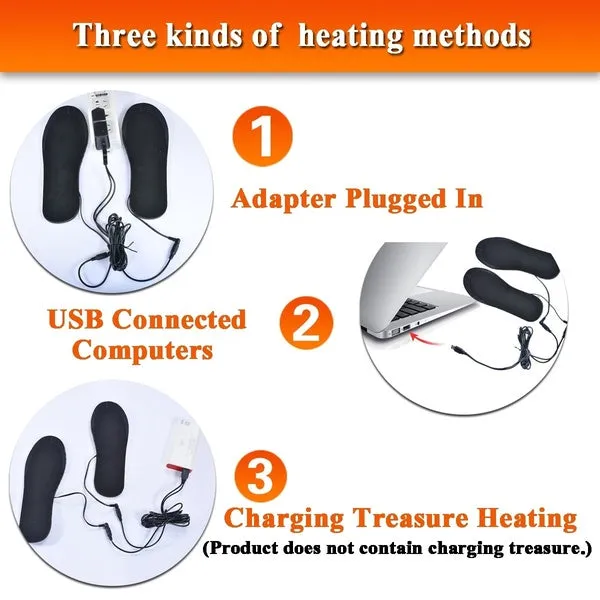 USB Electric Heated Cuttable Black Shoe Insoles Feet Warmer Sock Pad Mat with Cable
