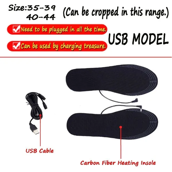 USB Electric Heated Cuttable Black Shoe Insoles Feet Warmer Sock Pad Mat with Cable