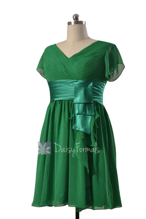 Vintage Green Chiffon Bridesmaid Dress Short Formal Dress W/Flutter Sleeves(BMDK123)