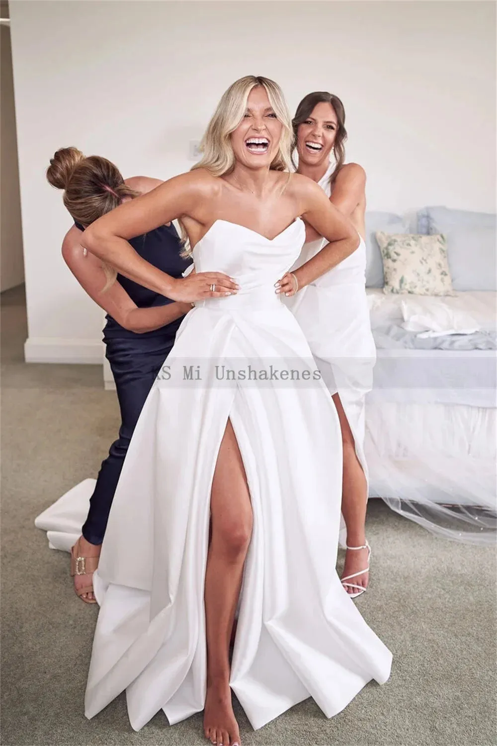 Wedding Dresses High Split Vestido De Noiva Pleats Women Bridal Dress