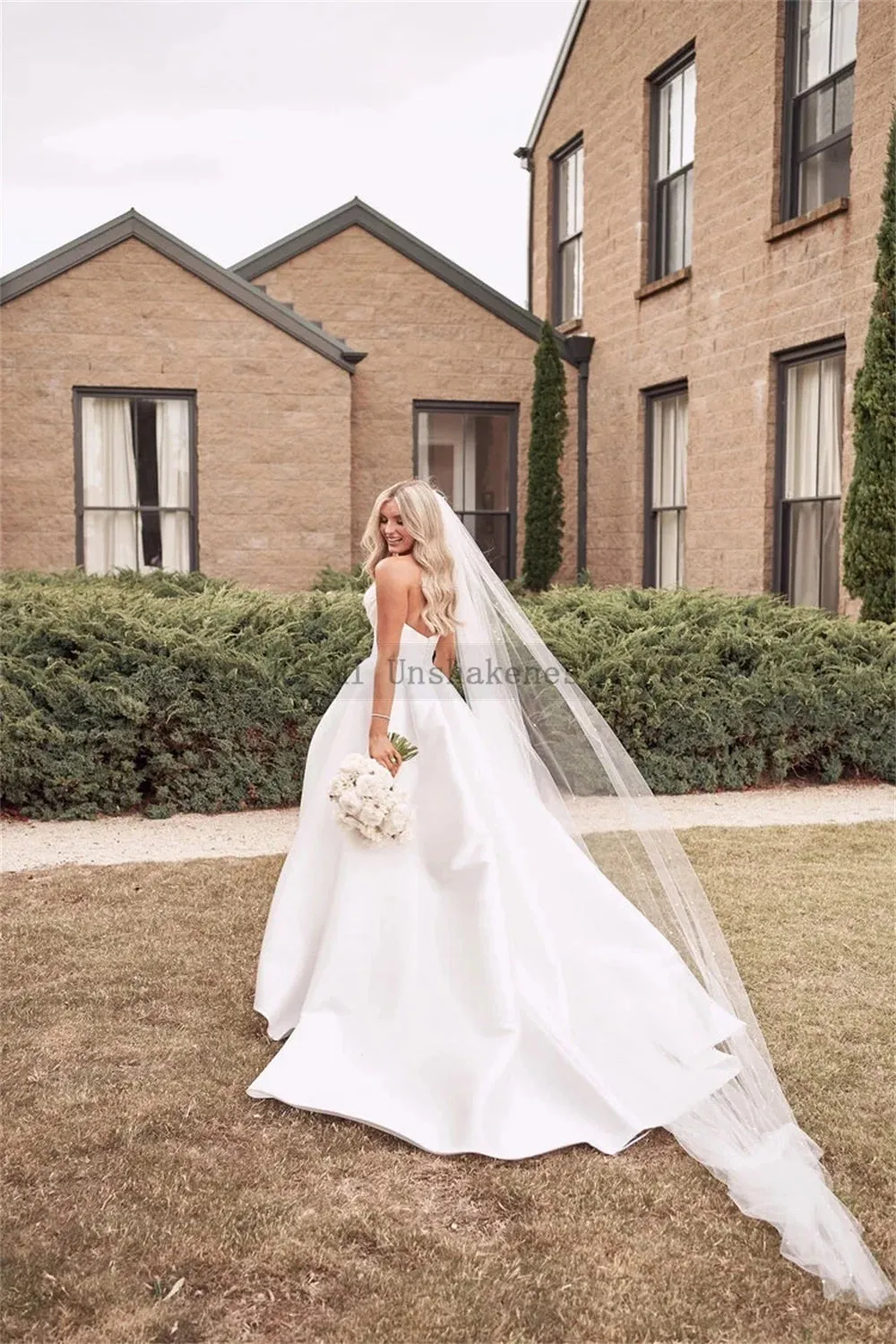 Wedding Dresses High Split Vestido De Noiva Pleats Women Bridal Dress