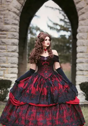 Wedding Guest Dresses: Black Lace Wedding Gown Vintage Lace-up Corset Strapless