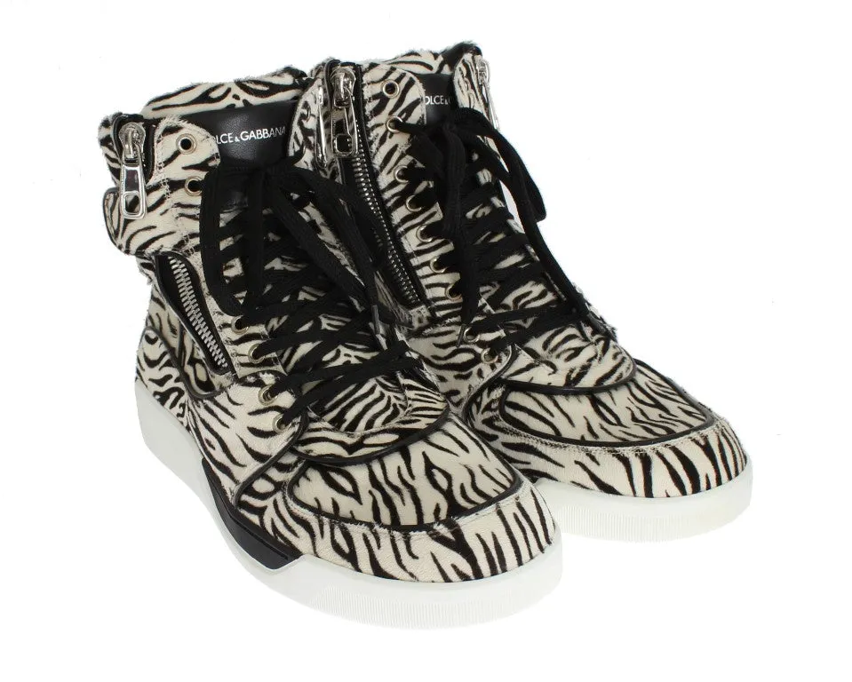 White Black Pony Hair High Sneakers