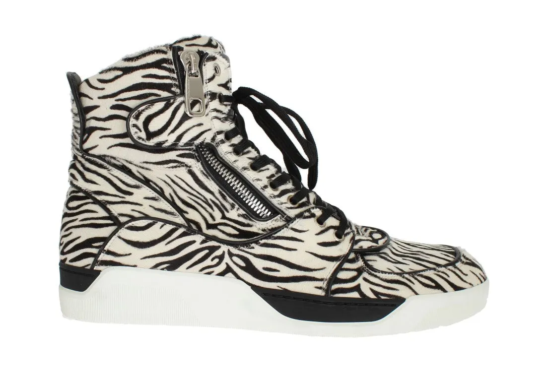 White Black Pony Hair High Sneakers