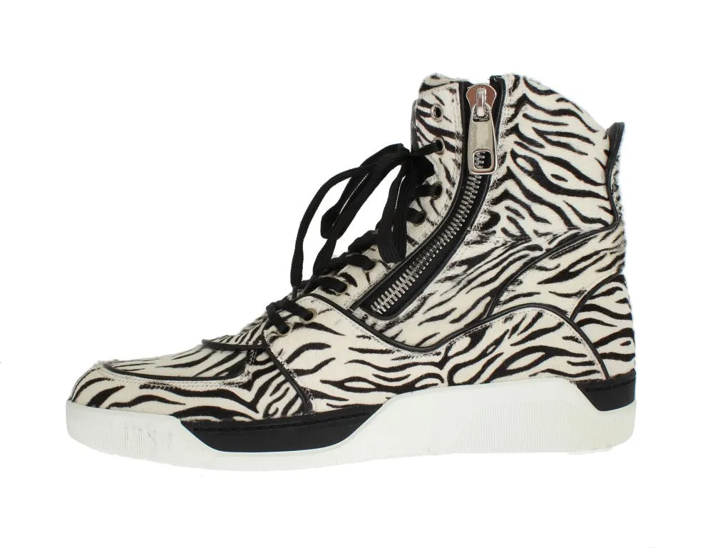White Black Pony Hair High Sneakers