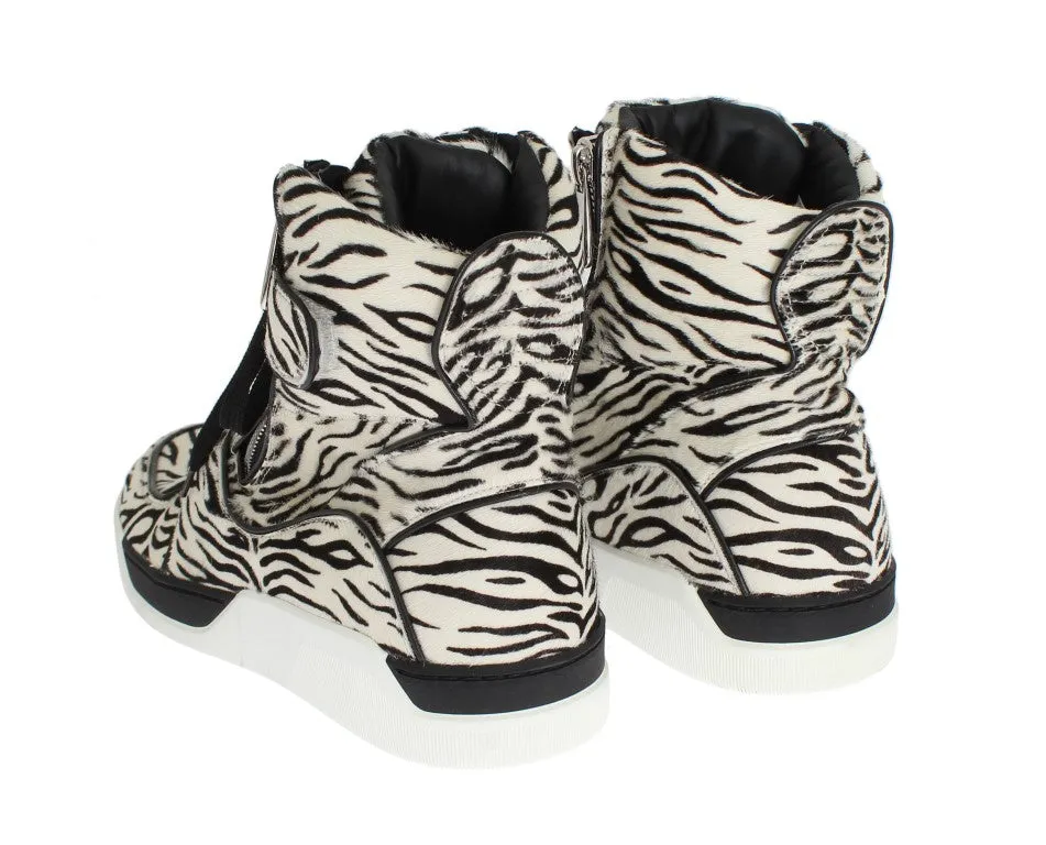 White Black Pony Hair High Sneakers