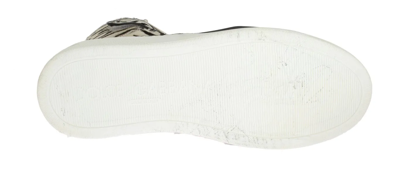 White Black Pony Hair High Sneakers