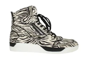 White Black Pony Hair High Sneakers