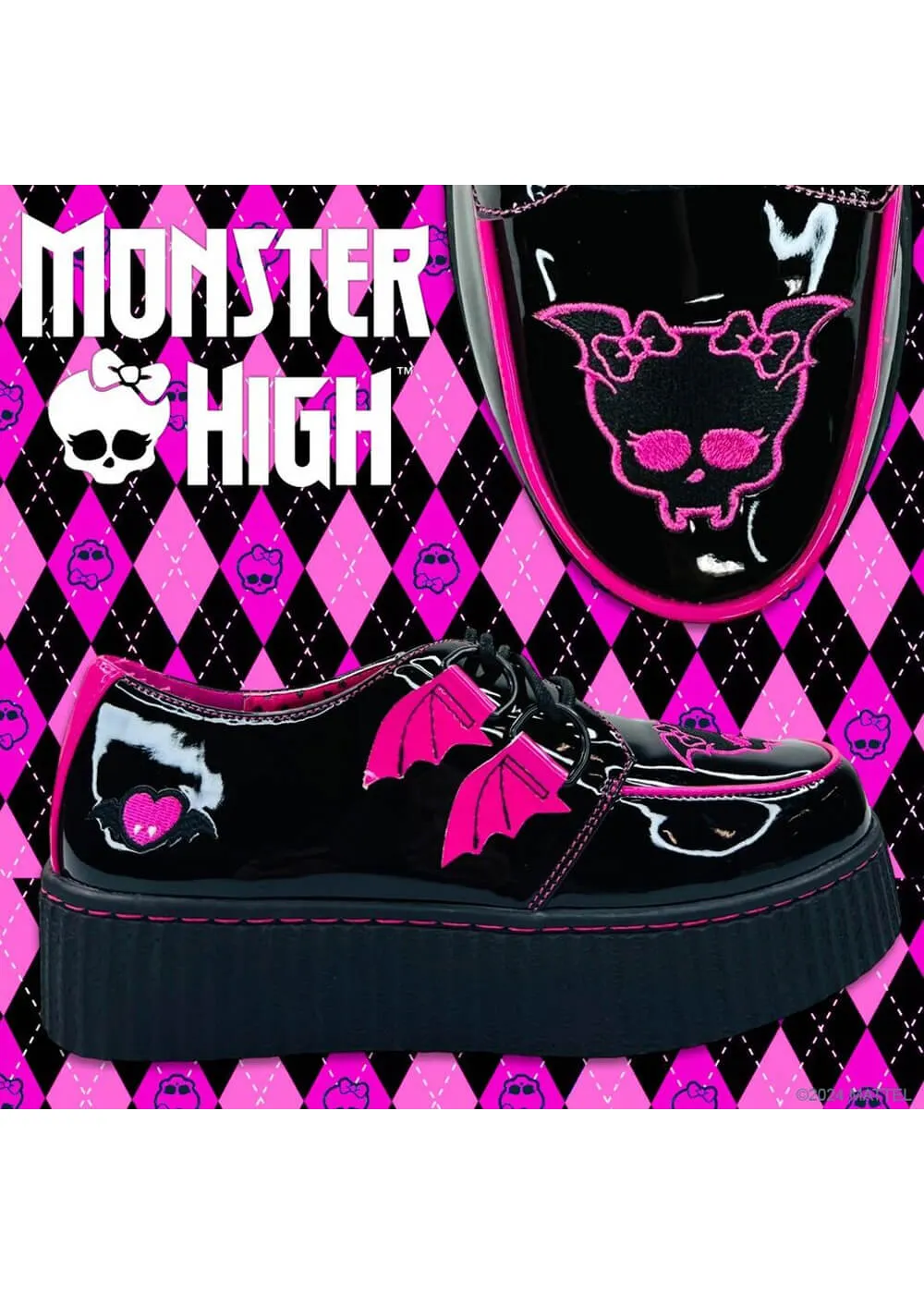 YRU Shoes x Monster High Creep Draculaura Creepers Black Pink